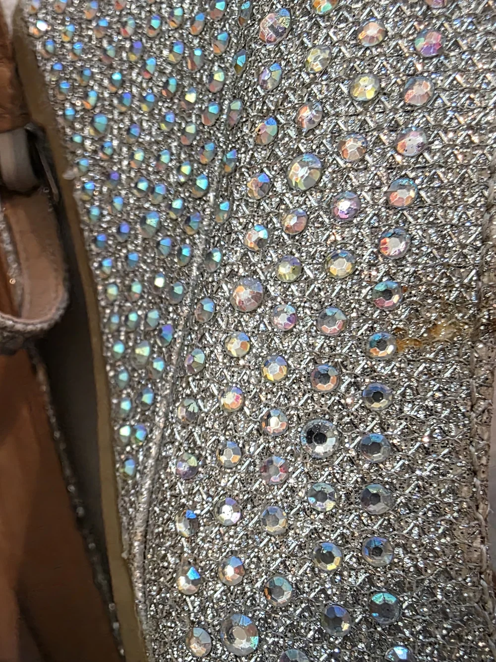 Crystal Embellished Silver Wedge Heels with Ankle Strap